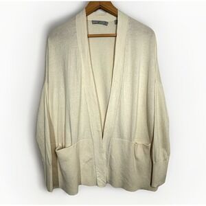VINCE Ivory Silk Cashmere Open Front Cardigan Womens Medium Vanilla Pockets $275